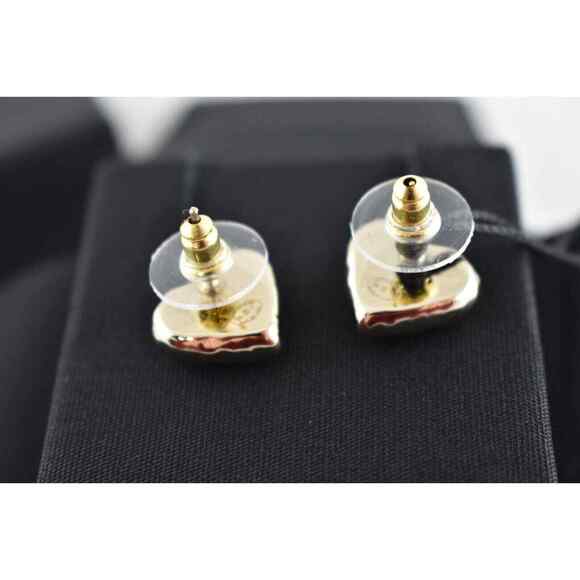 Chanel 22C Heart Shape Gold Black CC Interlocking Logo Statement Stud Earrings - Picture 11 of 12
